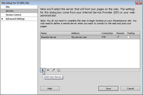 Server and FTP settings in Dreamewaver CS5