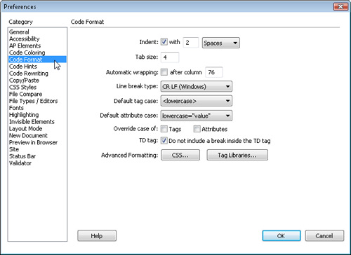 Setting Preferences for How Code Appears in Dreamweaver
