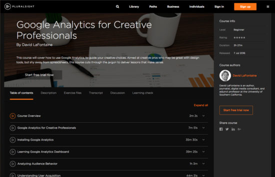 Dave LaFontaine google analytics for creative professionals training videos for pluralsight